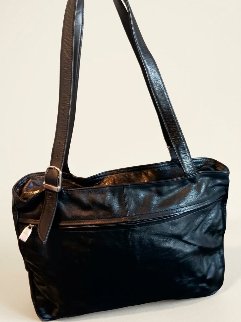 Vintage Genuine Leather Black Tote Shoulder Bag